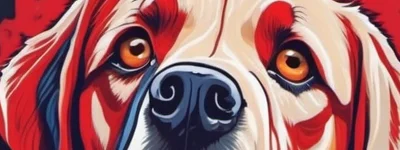 Abstracto diseño de un perro con detalles en rojo