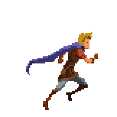 warrior character with cape running, animated gif